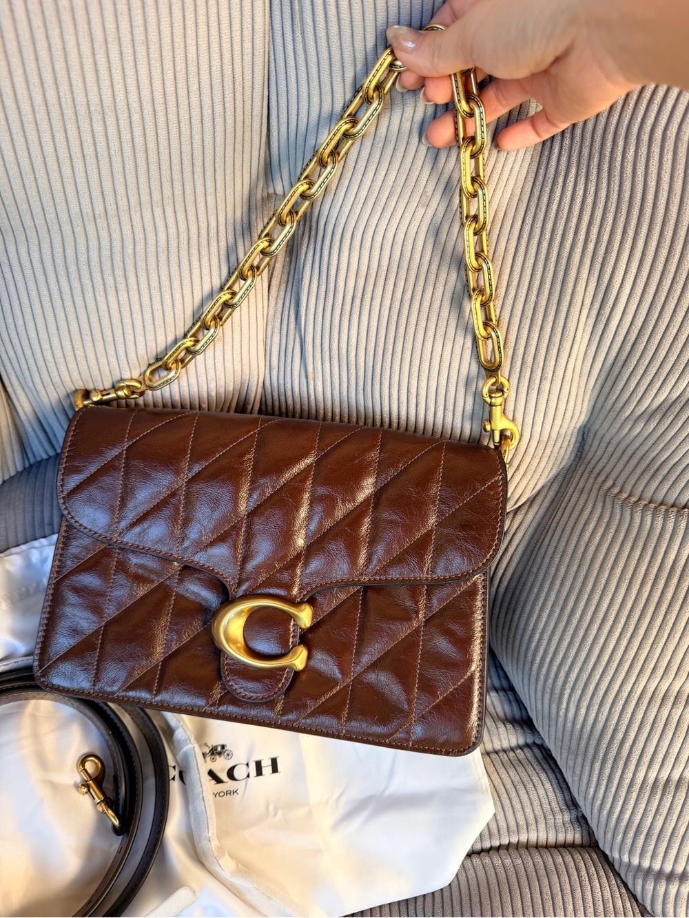 Coach Brown Quilted Leather Shoulder Bag with Gold Chain